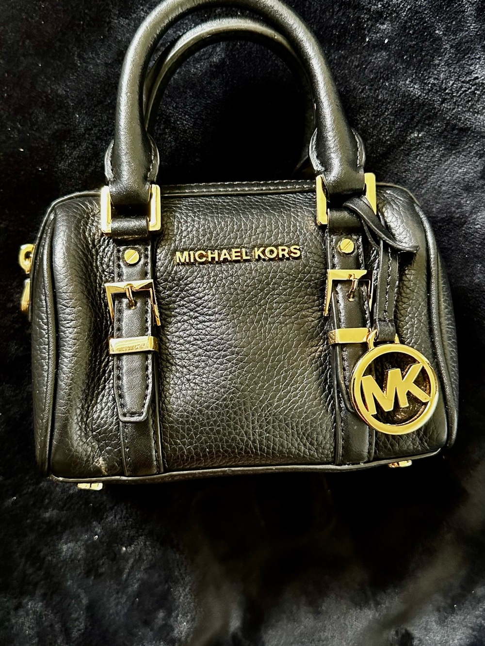Michael Kors Black Leather Satchel with Gold Accents